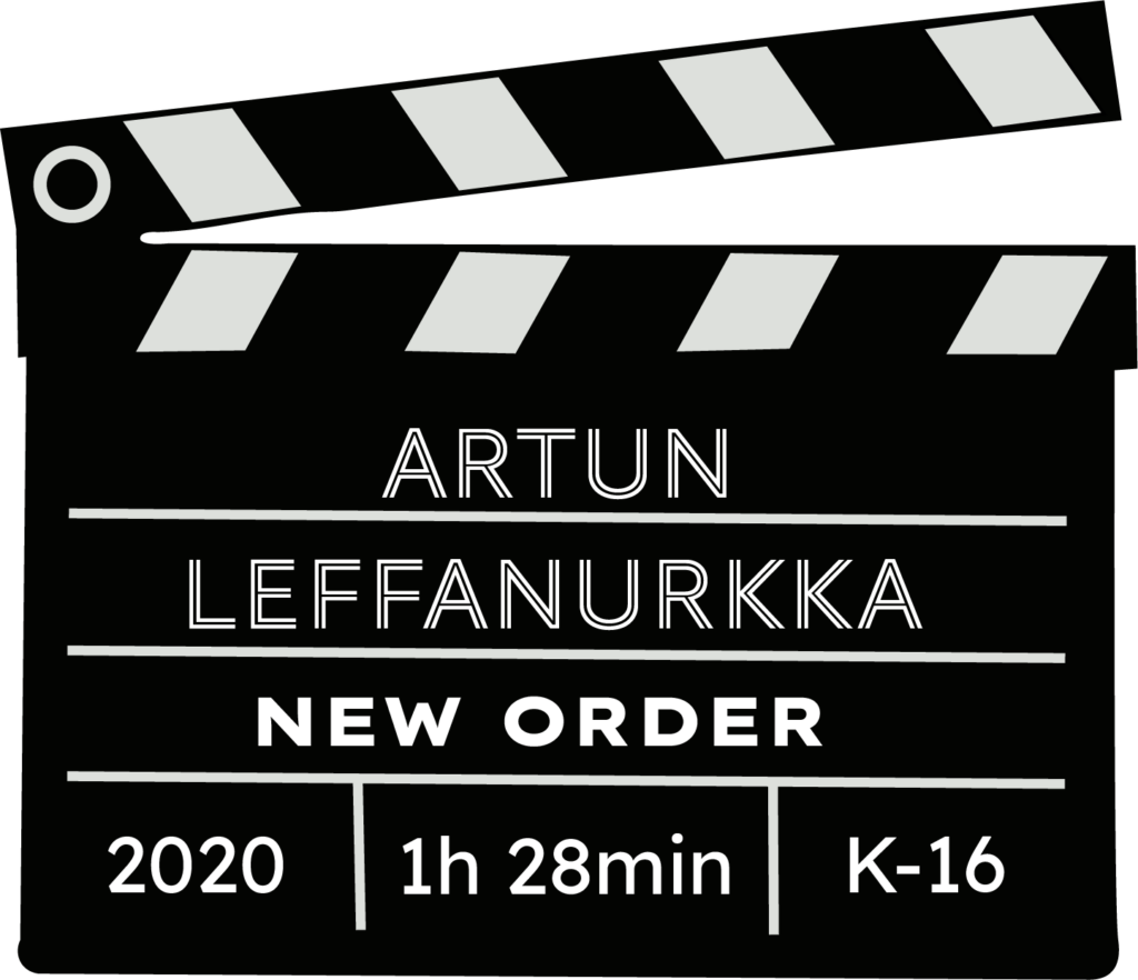 Artun leffanurkka -palstan logo. Kuvassa klaffitaulu, jossa elokuvan tiedot (New OPrder, 2020, 1h 28min, K-16)